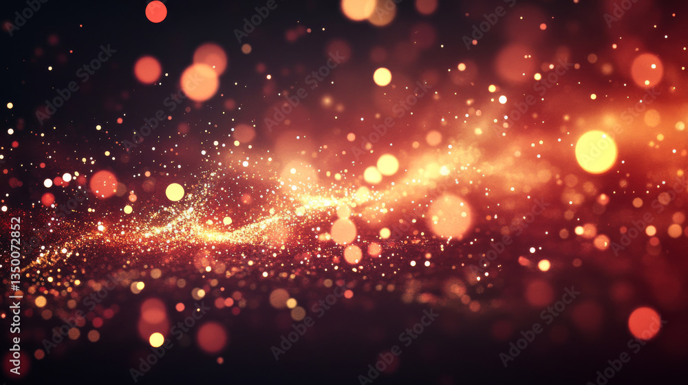 Poster magic wand sparkle effects set - luminous red and golden energy trails with glowing particles and br