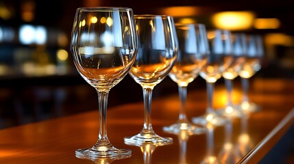 Elegant array of wine glasses positioned on the luminous surface top