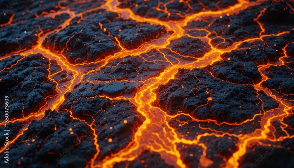 Poster fiery lava flow abstract texture with glowing red and black surface
