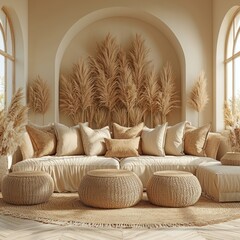 Beige boho living room
