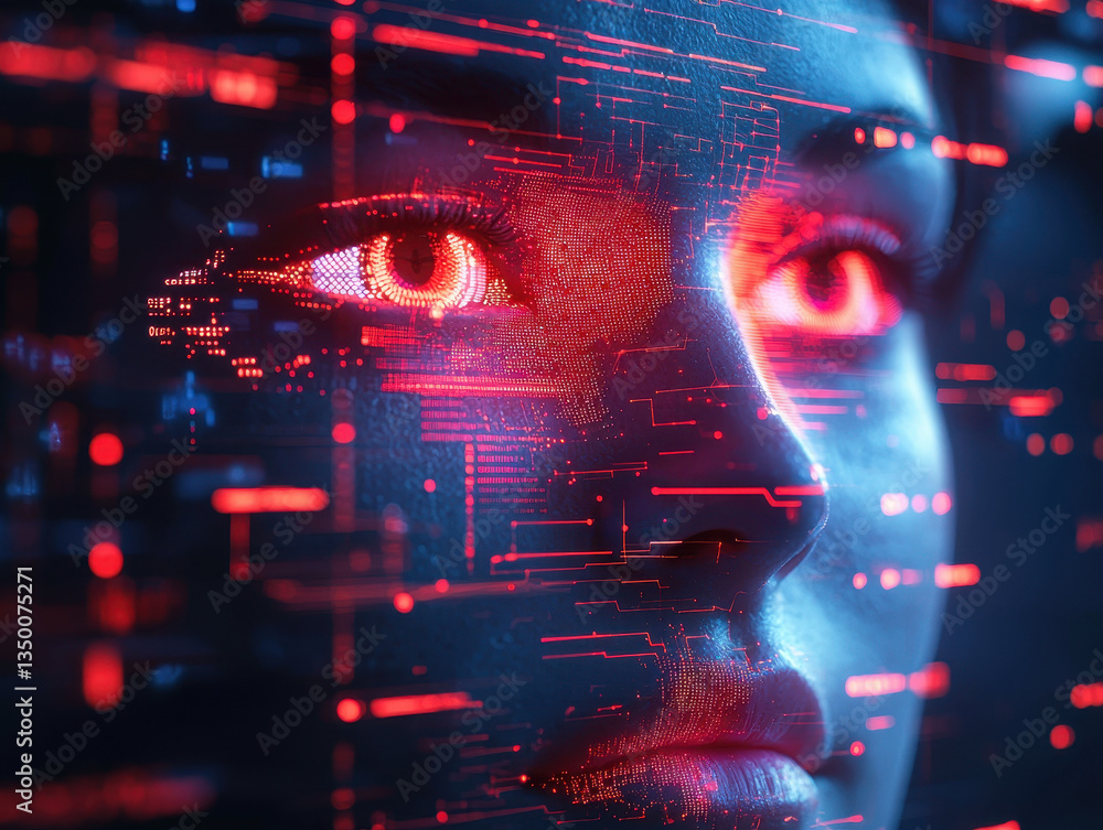 Poster innovative ai facial recognition system engages in identity verification within a cyber security env