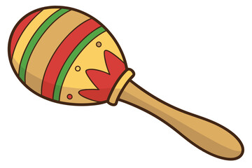 21 Colorful wooden maraca, rainbow stripes, vibrant colors, spherical rattle, musical instrument, children's toy, wooden handle, close-up photography, white background, simple design, primary colors, 