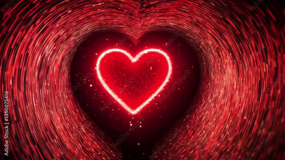 Aufkleber explore the vibrant red striped particle heart shaped tunnel with mesmerizing lights and textures, a