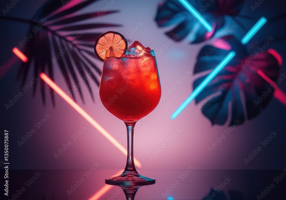 Poster refreshing cocktail with a slice of lime, perfect for summer vibes