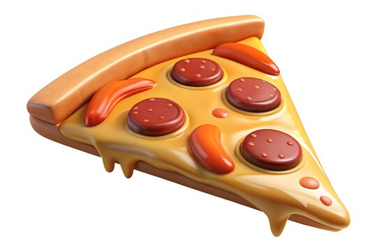 A gooey, cheesy pizza slice with pepperoni and sausage, dripping with deliciousness, a playful 3D rendering style.
