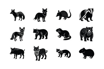 Naklejka premium Set of animal silhouette vector