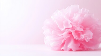 Fototapeta premium Delicate pink paper pom-pom decoration sits on a matching pastel surface in soft studio light.