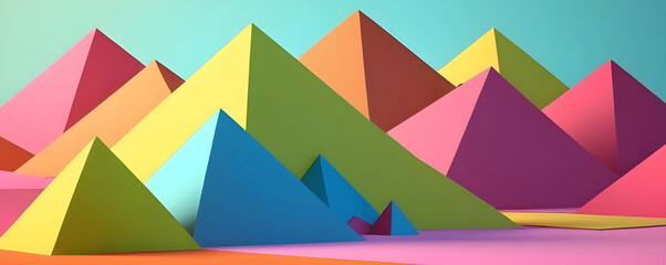 Low-Poly 3D Digital Render. Vibrant Colorful Low Poly Landscape for Backgrounds, Backdrops, Wallpaper, Design