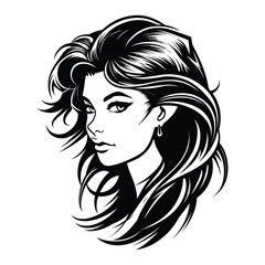 A stylish and artistic silhouette of a girl, capturing grace and elegance in a minimalist black and white design. Perfect for fashion, beauty, logo design, branding, and artistic illustrations.