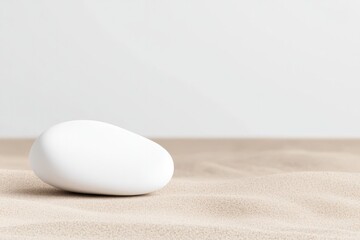 Smooth white stone resting on gentle sand, creating serene minim