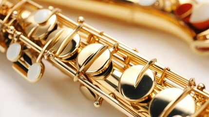 Fototapeta premium Close-up view of a gold saxophone's key mechanism