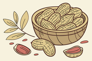 23 Wooden bowl, peanuts, closeup, high detail, textured, earthy tones, rustic, natural lighting, food photography, shallow depth of field, organic shapes, whole peanuts, snack, wooden grain, warm colo