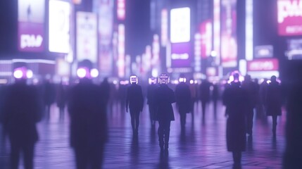 Night city, people with glowing head displays