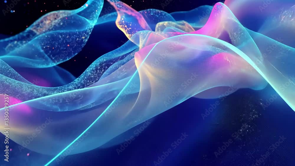 Poster Fluid hologram effect with blue background and wave-like appearance creating a dynamic visual experience, Hologram blue background Wave fluid Effect Information sea concept