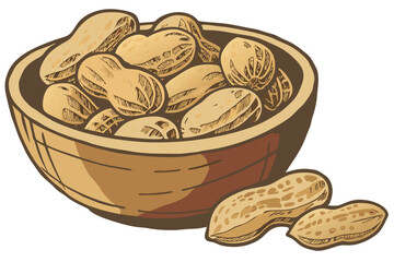 23 Wooden bowl, peanuts, closeup, high detail, textured, earthy tones, rustic, natural lighting, food photography, shallow depth of field, organic shapes, whole peanuts, snack, wooden grain, warm colo