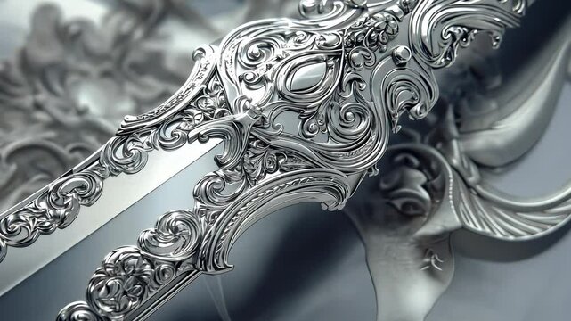 Sword made of silver. A silver sword with a pattern of light. Close up of a sharp shadow up. A sword fashioned from silver lifestyle.