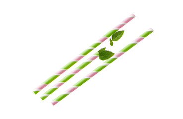 3 Paper straws with mint leaf