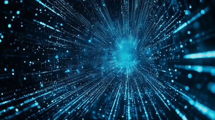 Naklejka premium Abstract Blue Digital Particles Light Burst Background Technology Futuristic Design Modern Digital Art Graphic Illustration Sparkling Glowing Energy 