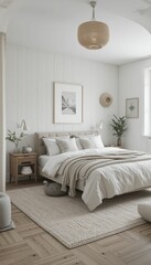 Fototapeta premium Cozy Minimalist Bedroom with Natural Light and Elegant Decor