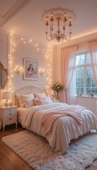 Cozy Elegant Bedroom with Soft Lighting and Warm Decor Elements