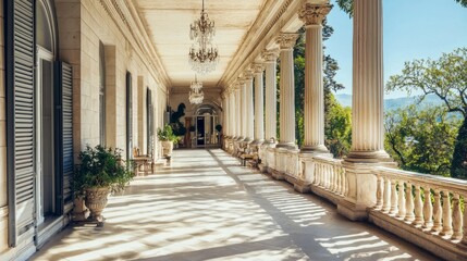 Elegant Colonial Style Building with Grand Pillars and Balconies