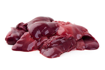 Fresh raw chicken liver isolated on white background.