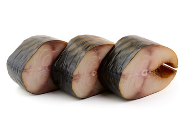 Smoked mackerel isolated on white background.