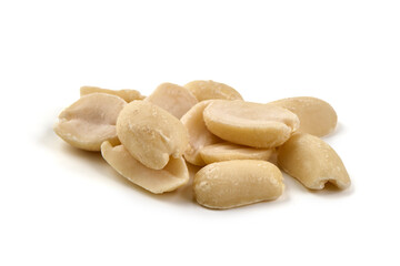 Pile of Raw Shelled Peanuts, Isolated on White Background.