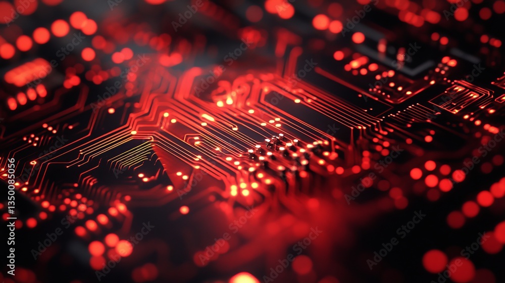 Poster abstract red circuit board technology background digital art high resolution detailed pattern electr
