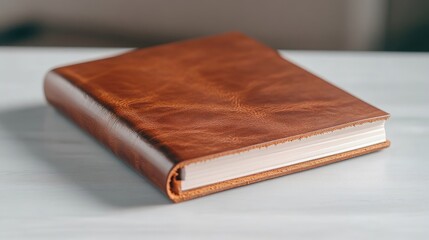 Obraz premium Brown leather-bound journal resting on a table