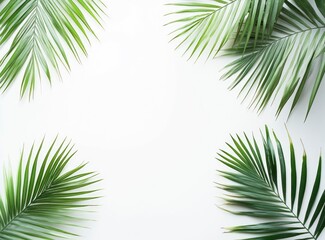 Green Palm Leaves Frame on White Background for Summer Presentation