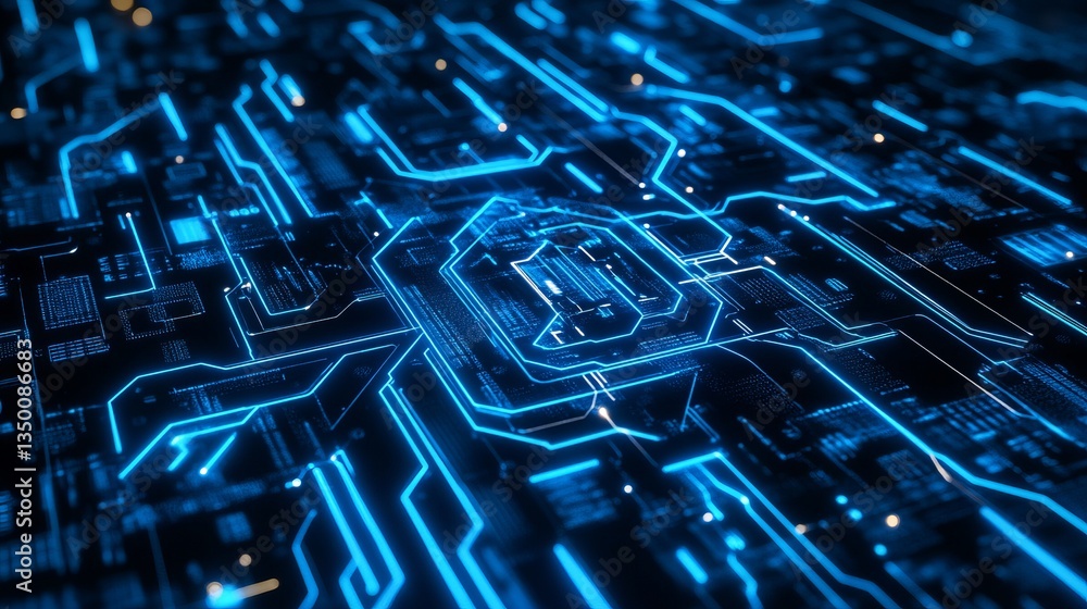 Aufkleber abstract futuristic technology background digital circuit board glowing blue lines elegant modern de