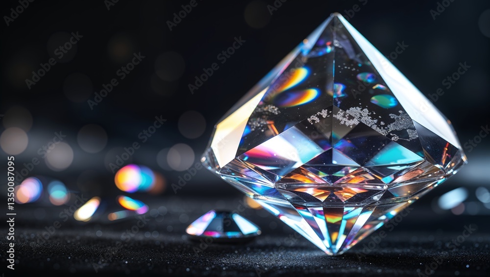 Poster shimmering crystal diamond on dark background capturing light reflections and colors in an elegant d