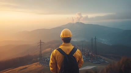 Engineer sunset mountaintop view.