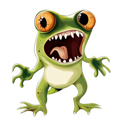 Fototapeta premium Cartoonish green monster character with exaggerated features, playful expression, and vibrant colors for games, children’s media, illustrations, animations, and merchandise.