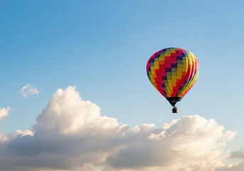 Fototapeta premium Colorful hot air balloon soaring through a clear blue sky