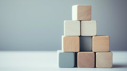 Colorful Wooden Blocks Stacked in a Pyramid Shape on a Table