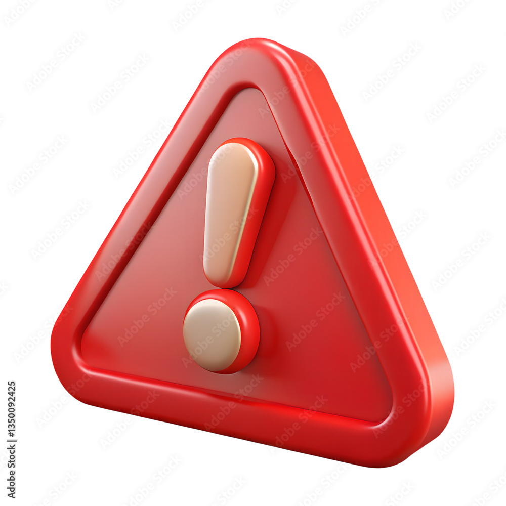 Poster red warning triangle 3d render exclamation mark alert sign graphic design element