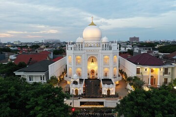 Jakarta Indonesia May 17, 2022. Aerial view of Ramlie Musofa Mosque located in North Jakarta,...