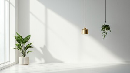Bright and Simple Interior with Greenery and Elegant Light Fixtures