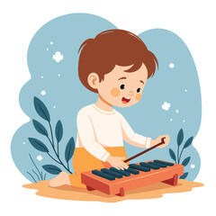 Naklejka premium Child playing glockenspiel joyfully in a playful atmosphere, creativity