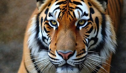 Fototapeta premium Close-Up of Tiger’s Face, Sharp Details in Fur, Whiskers, and Eyes