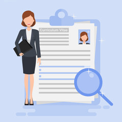 Curriculum Vitae Review Illustration. New employee recruitment concept. Illustration for banners, and presentations.