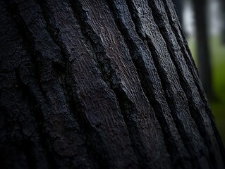 Dark Tree Bark Forest Close-up.