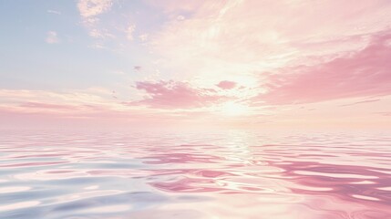 Obraz premium Serene Pink Sky Over Calm Ocean at Sunrise with Soft Water Reflection