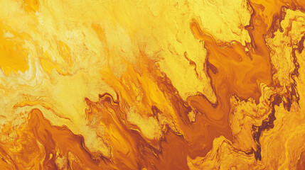 Abstract golden fluid art with swirling patterns and shimmering textures in warm yellow and brown hues