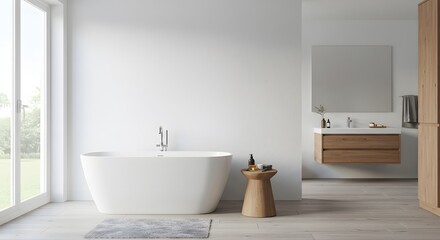 Modern minimalist bathroom with a freestanding bathtub