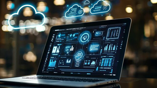 This highperformance laptop features a powerful cloud computing interface and advanced data analytics, representing the latest in technology and transforming our interaction with information