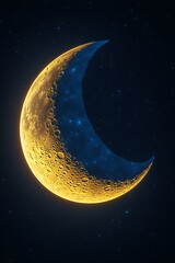 Fototapeta premium Glowing crescent moon in dark night sky.