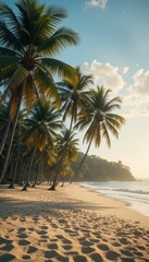 Obraz premium Serene Tropical Beach with Palm Trees at Sunset in Natural setting